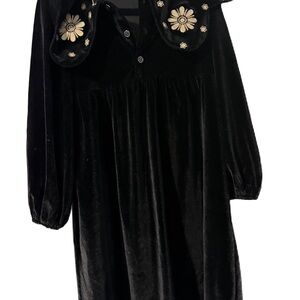Black Velvet Dress with Floral Embroidery